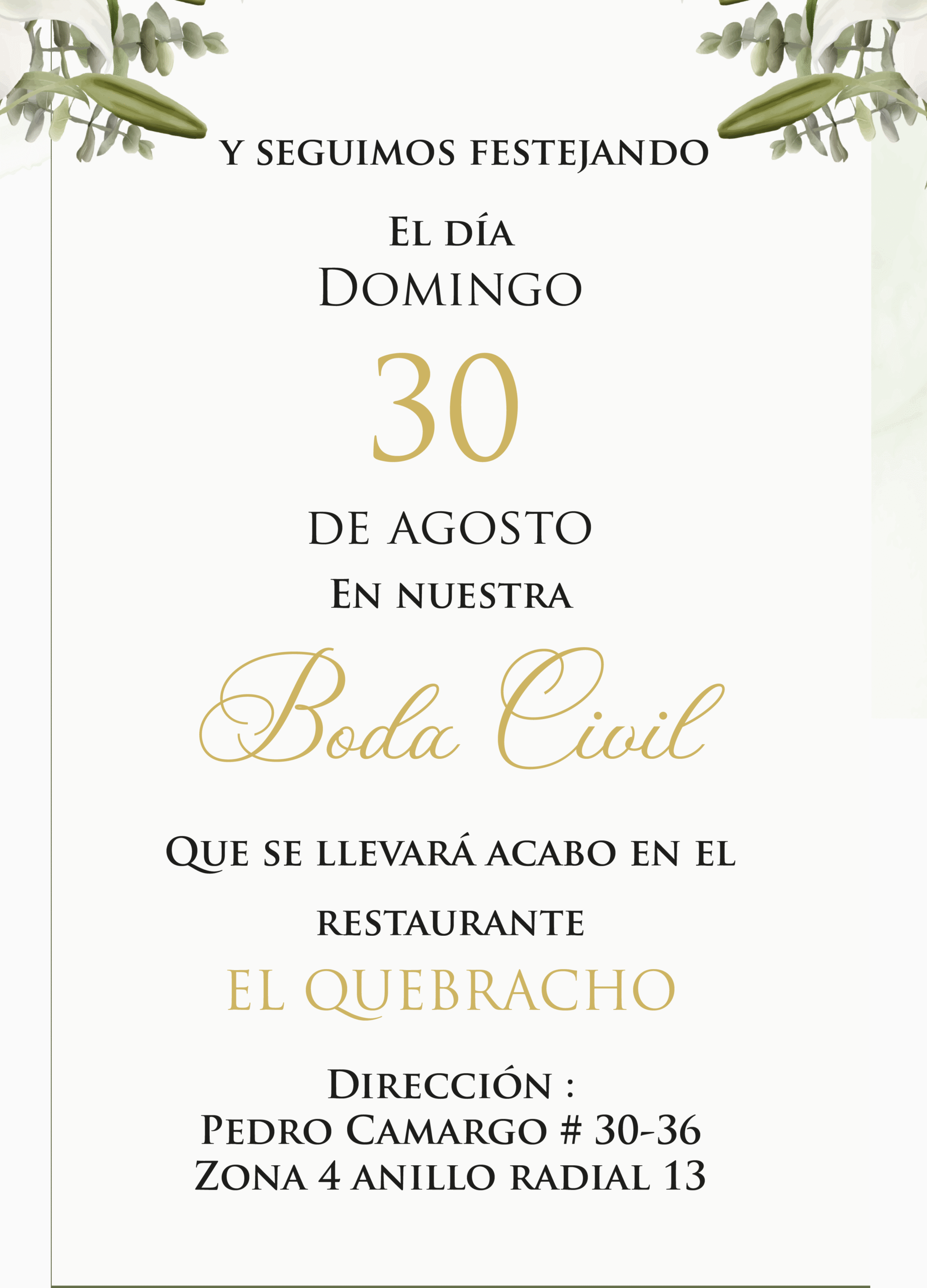 Dirección de la boda de Aldrin y Daniela